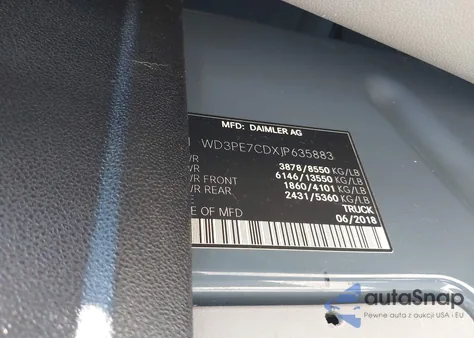 2018 Mercedes-Benz Sprinter 2500 Standard Roof V6 from USA, damaged, VIN WD3PE7CDXJP635883